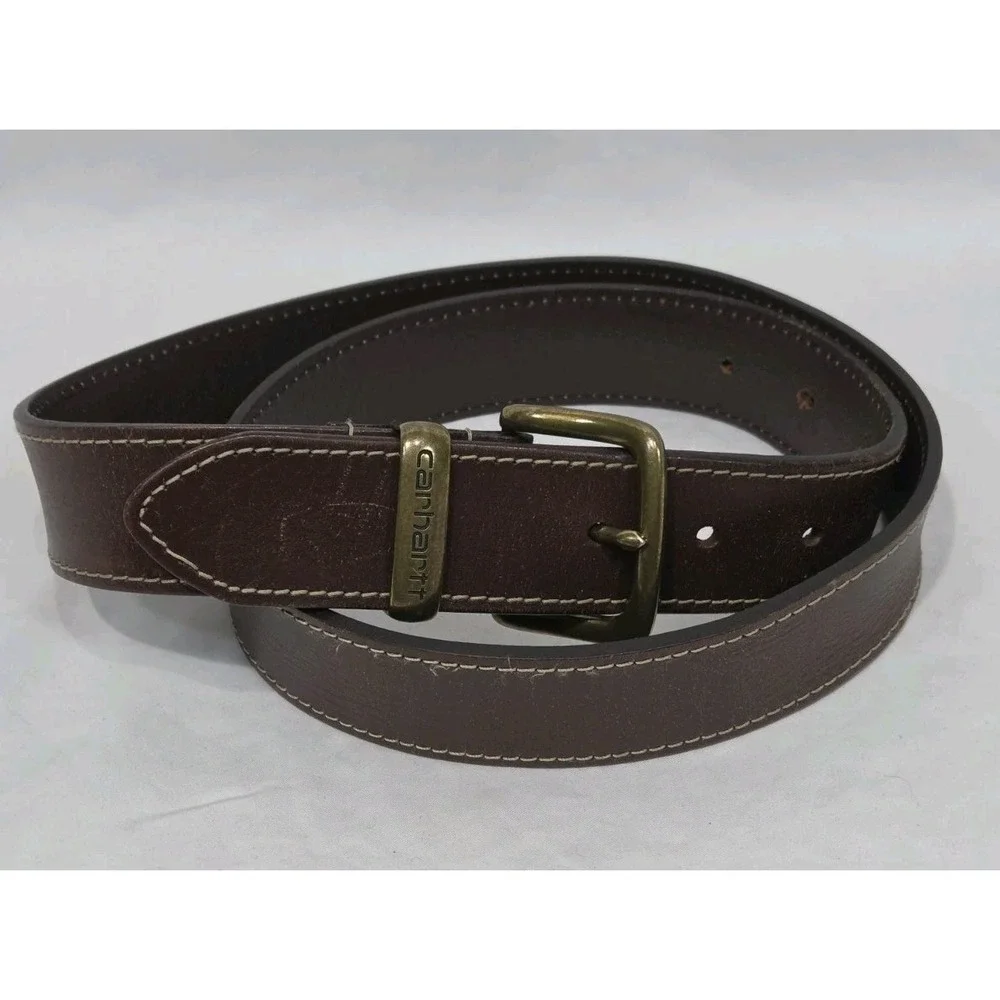 Carhartt Mens Brown Genuine Leather Belt Metal Keeper 38